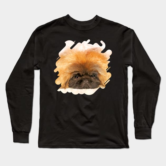 Portrait of fluffy sad Pekingese puppy Long Sleeve T-Shirt by Nartissima